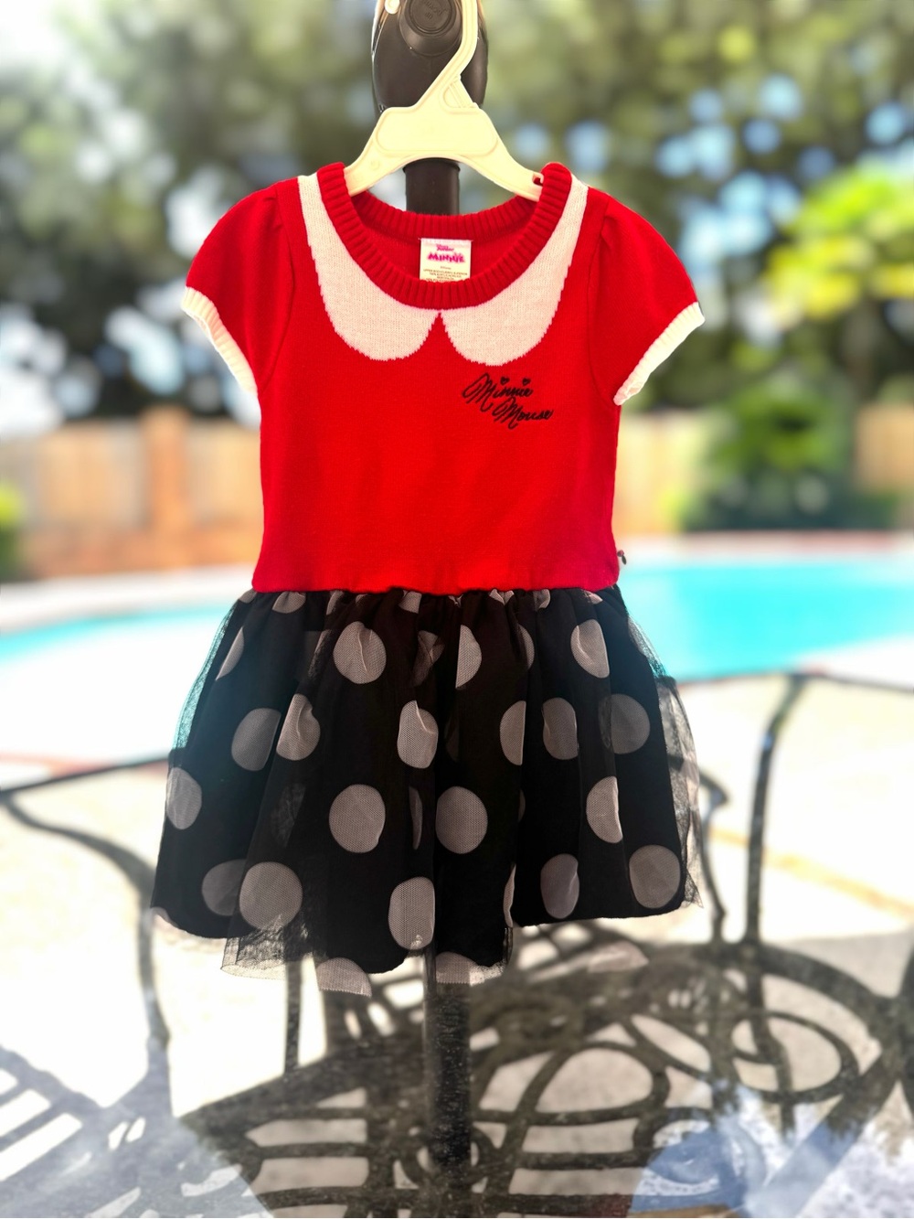 Disney Minnie Dress, Red w/ Black Tulle Polka Dot Skirt, 3T - Picture 2 of 7